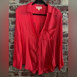 Cloth & Stone Anthropologie Button Down Blouse M Coral Red Flowy